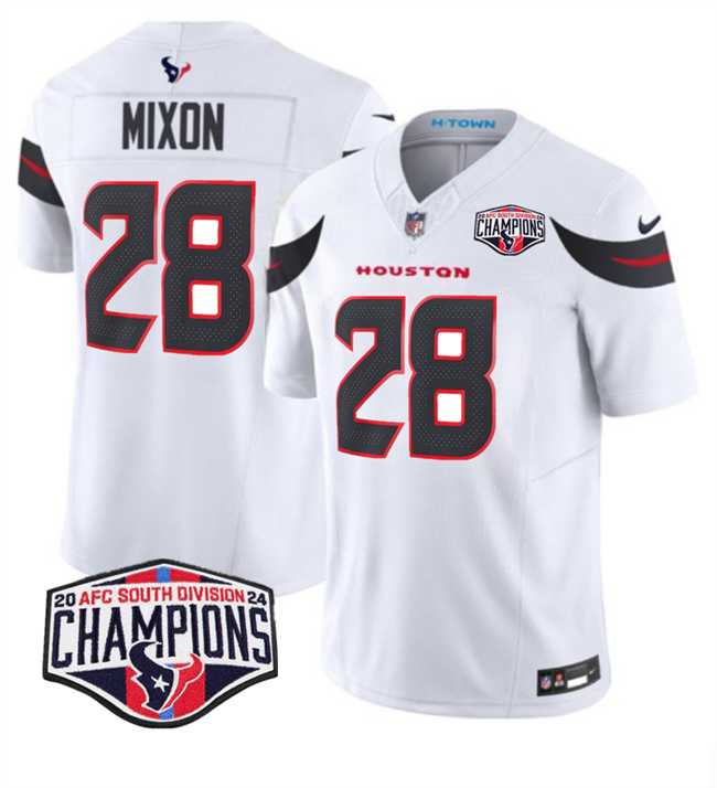 Mens Houston Texans #28 Joe Mixon White F.U.S.E. 2024 AFC South Division Champions Vapor Limited Stitched Jersey